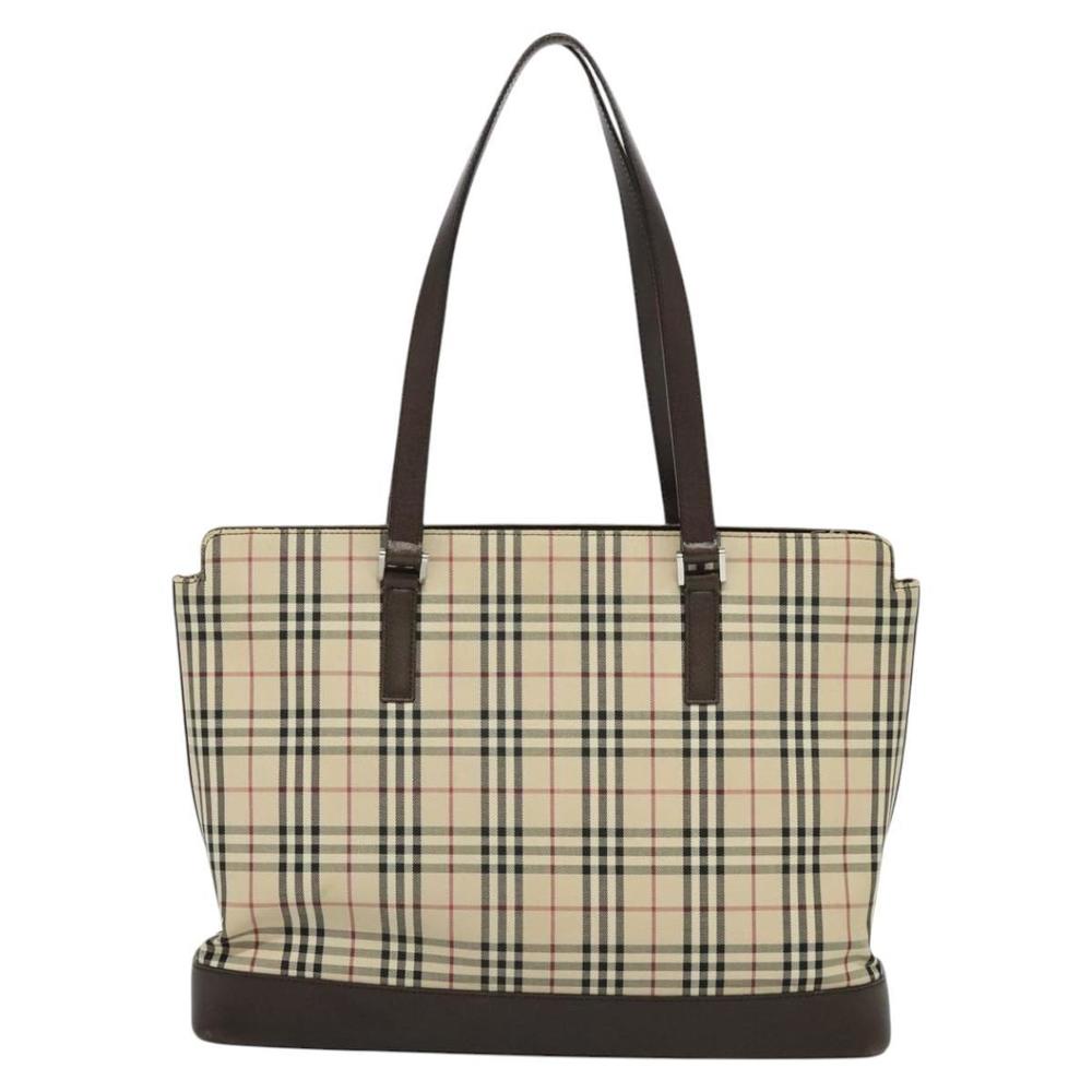 BURBERRY Nova Check Tote Bag Canvas Beige Silver Auth KD427 - Picture 2 of 16